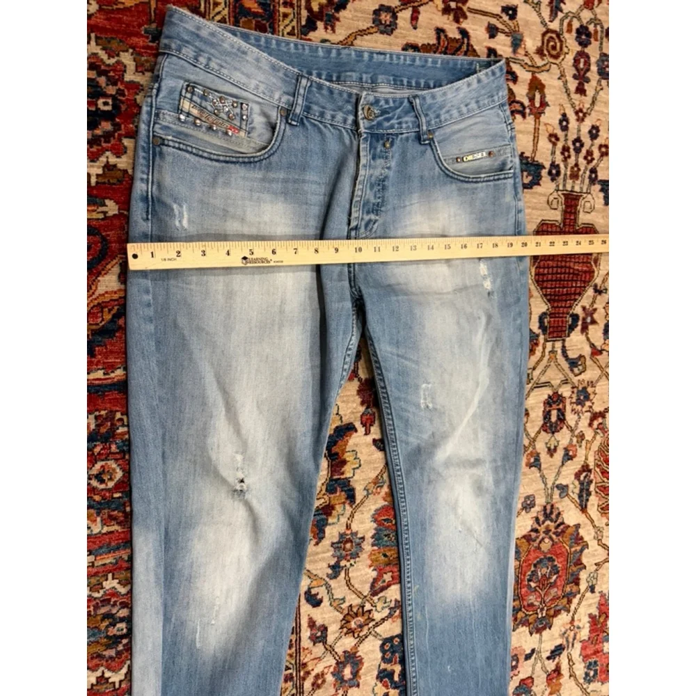 Diesel Industry Jeans Light Wash Slim Fit Zip Pocket Distressed Size 34
